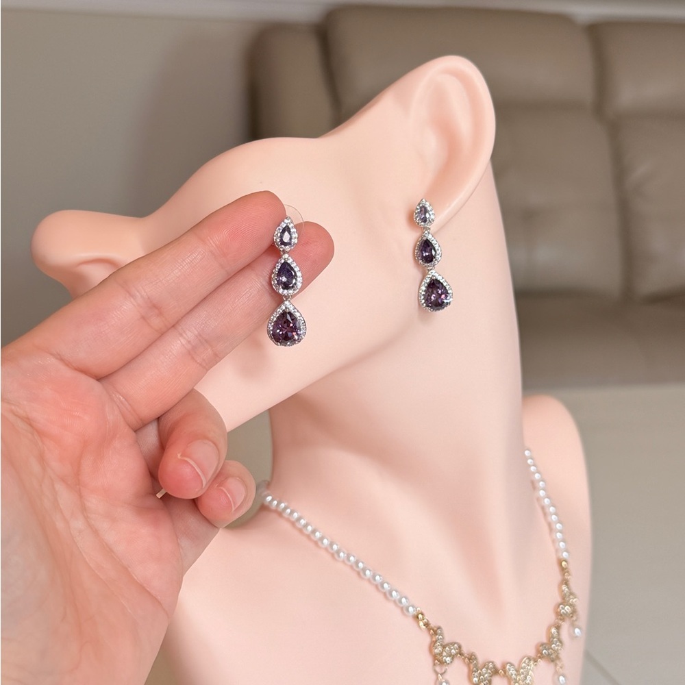 ⚜️ Elegant Purple Teardrop Drop Earrings - Women Jewelry - Picture 9 of 14